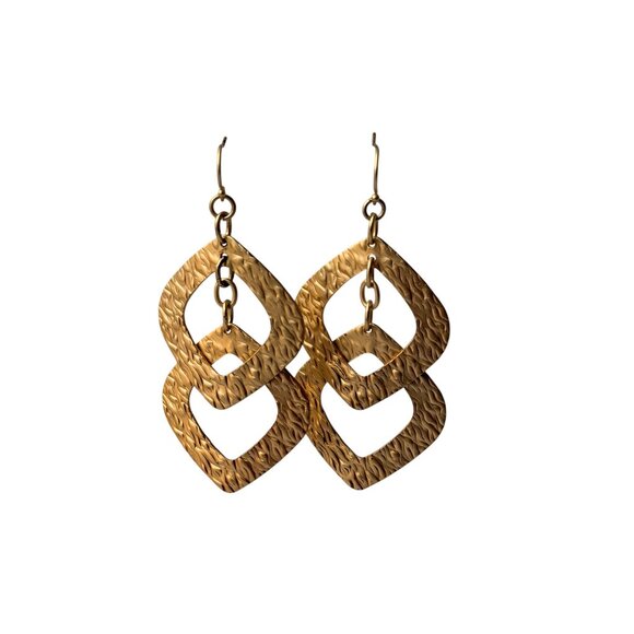 Chicos Y2K Gold Geometric Dangle Earrings Textured Linked Shapes Statement Style - Picture 7 of 13